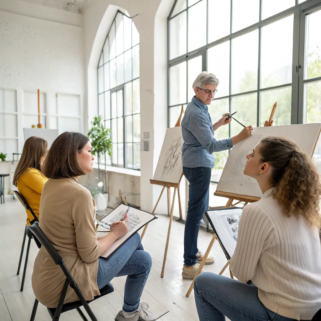Professional art instructor teaching a drawing class